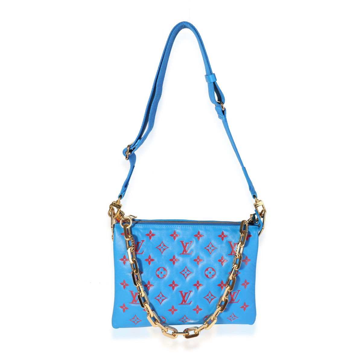 Louis Vuitton Blue and Red Embossed Lambskin Vuittamins Coussin PM