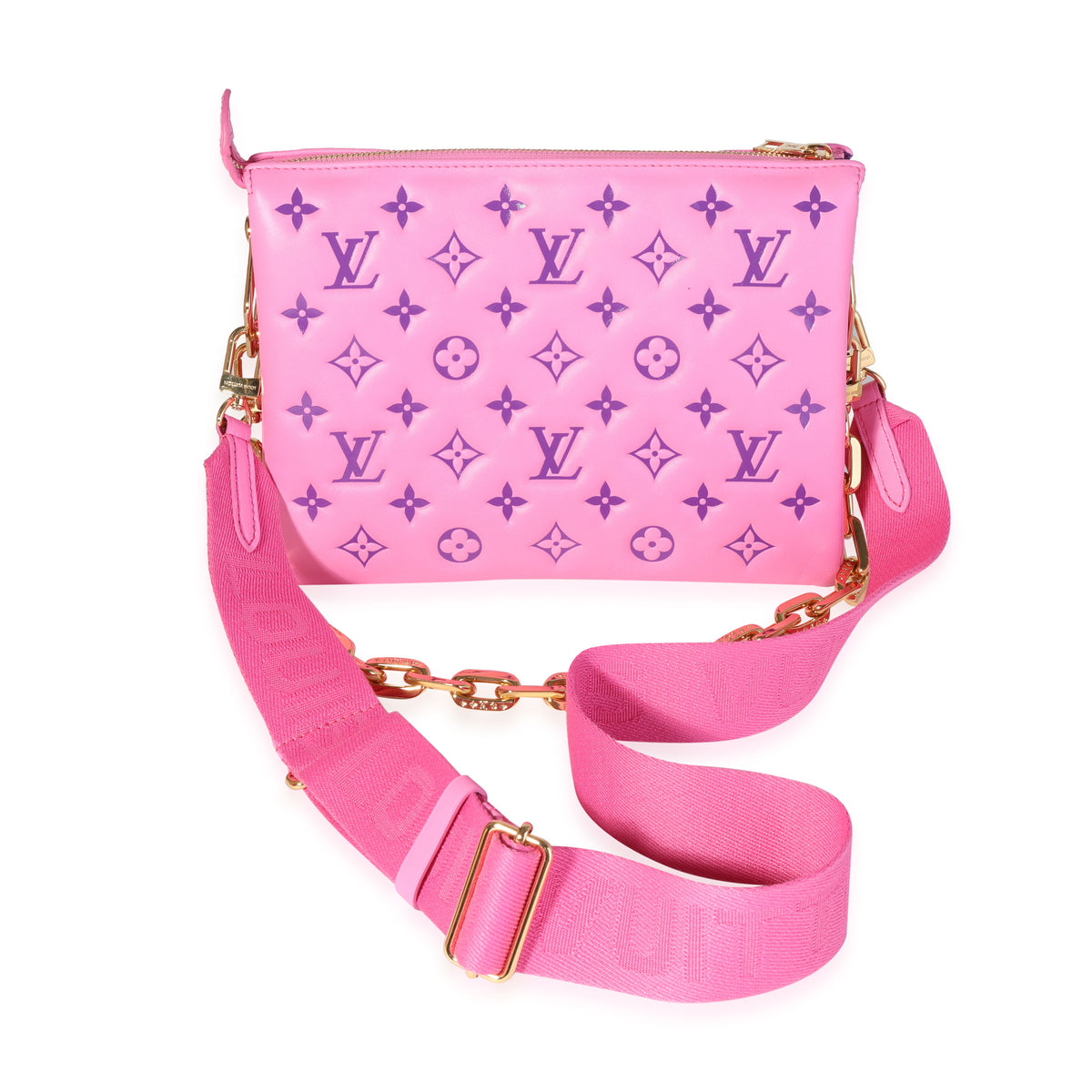 Louis Vuitton Pink Purple Monogram Embossed Puffy Lambskin Coussin PM
