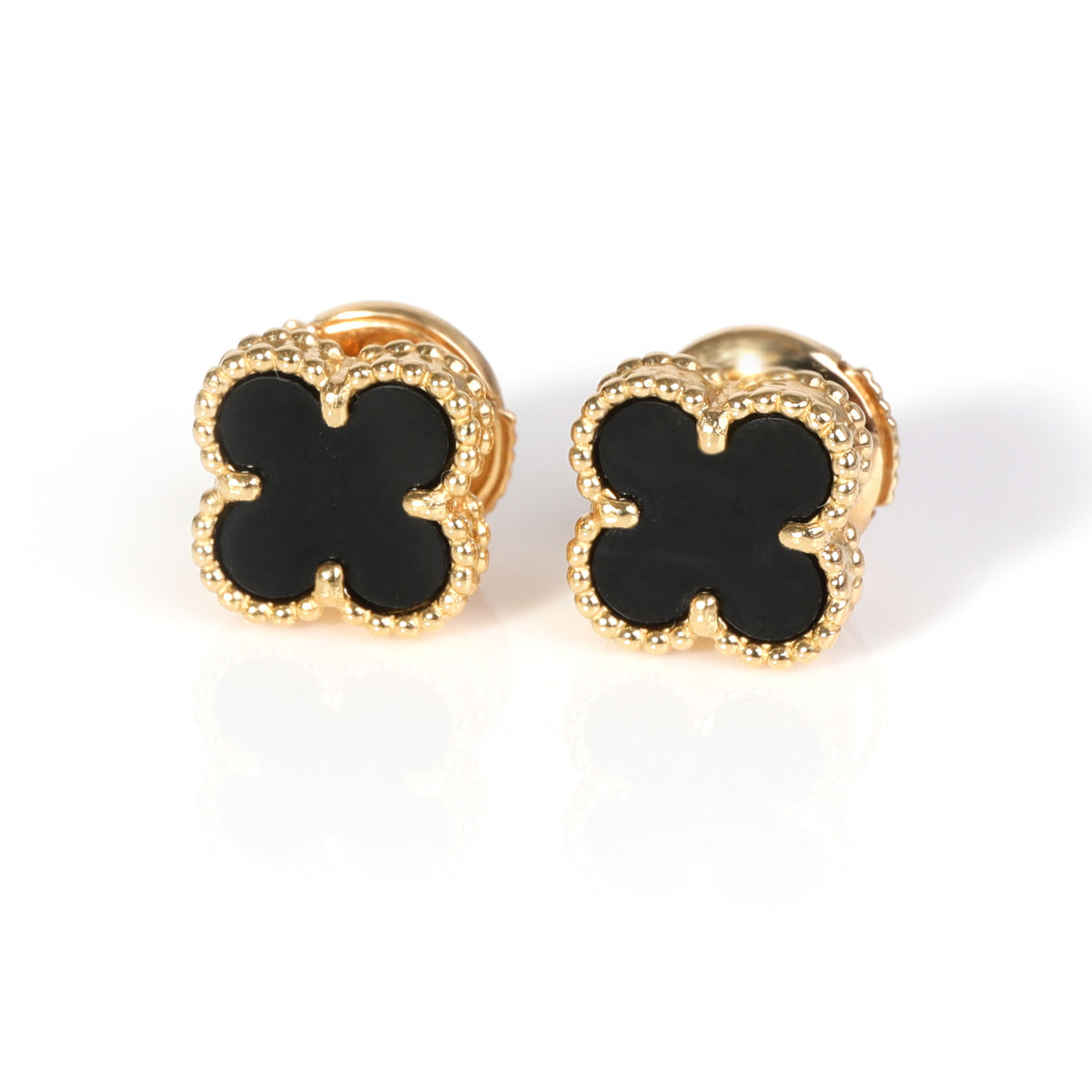 Van Cleef & Arpels Sweet Alhambra Black Onyx Stud Earrings in 18K Yellow Gold