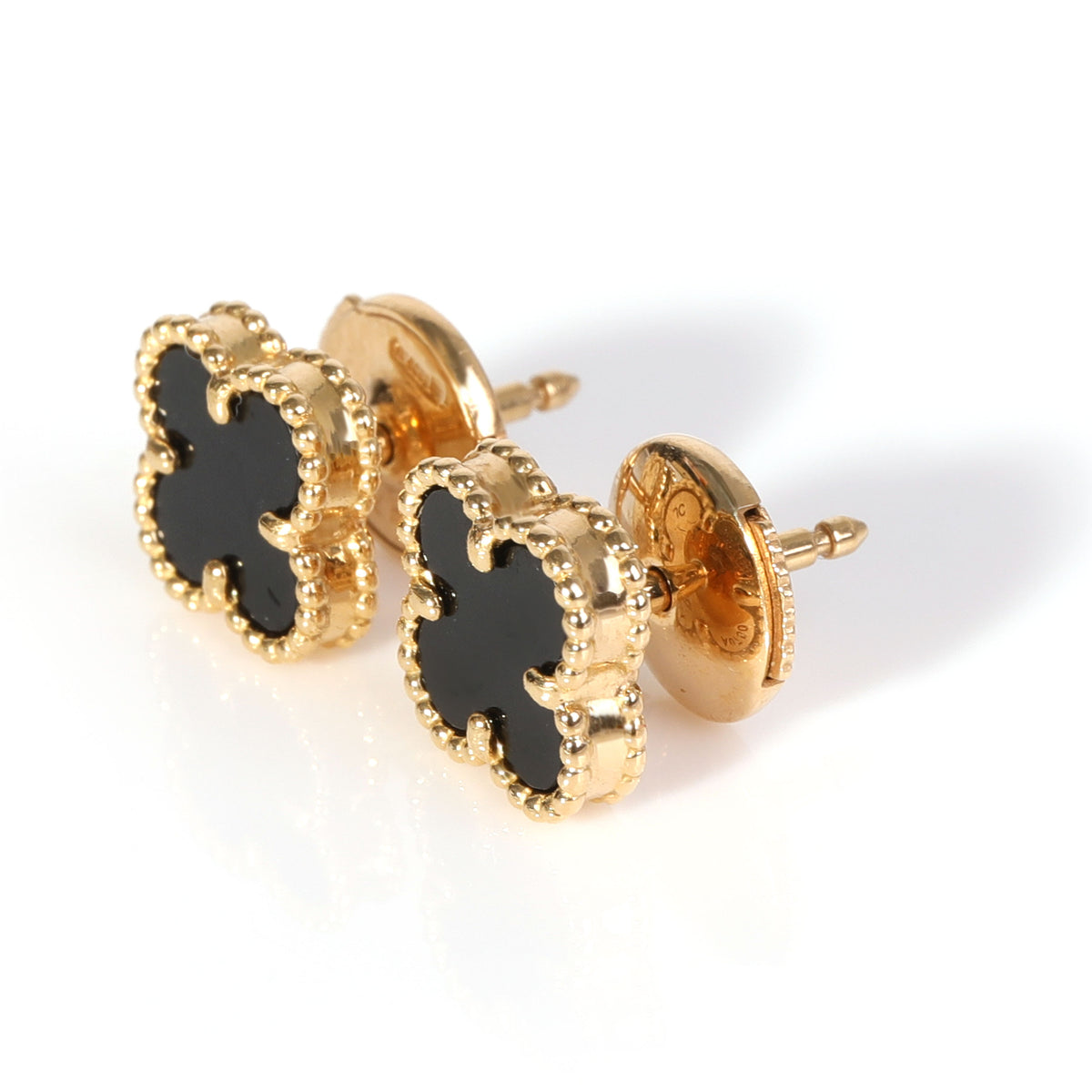 Van Cleef & Arpels Sweet Alhambra Black Onyx Stud Earrings in 18K Yellow Gold