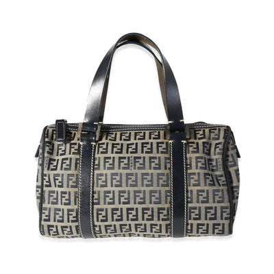 Fendi Vintage Navy and Grey Canvas & Leather Zucchino Mini Top Handle Bag