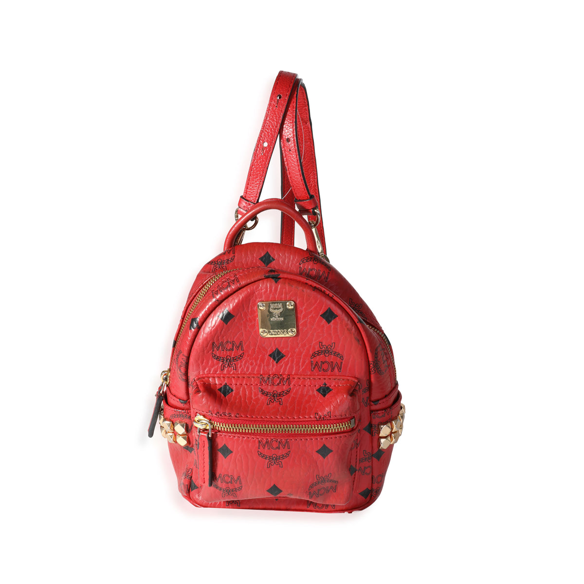 backpack mcm mini MCM Red Visetos Coated Canvas Stark Bebe Boo Backpack | myGemma