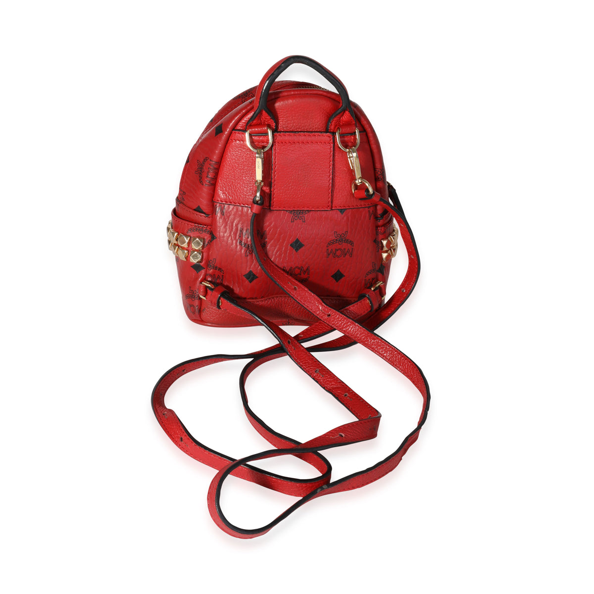 MCM Red Visetos Coated Canvas Stark Bebe Boo Backpack | myGemma