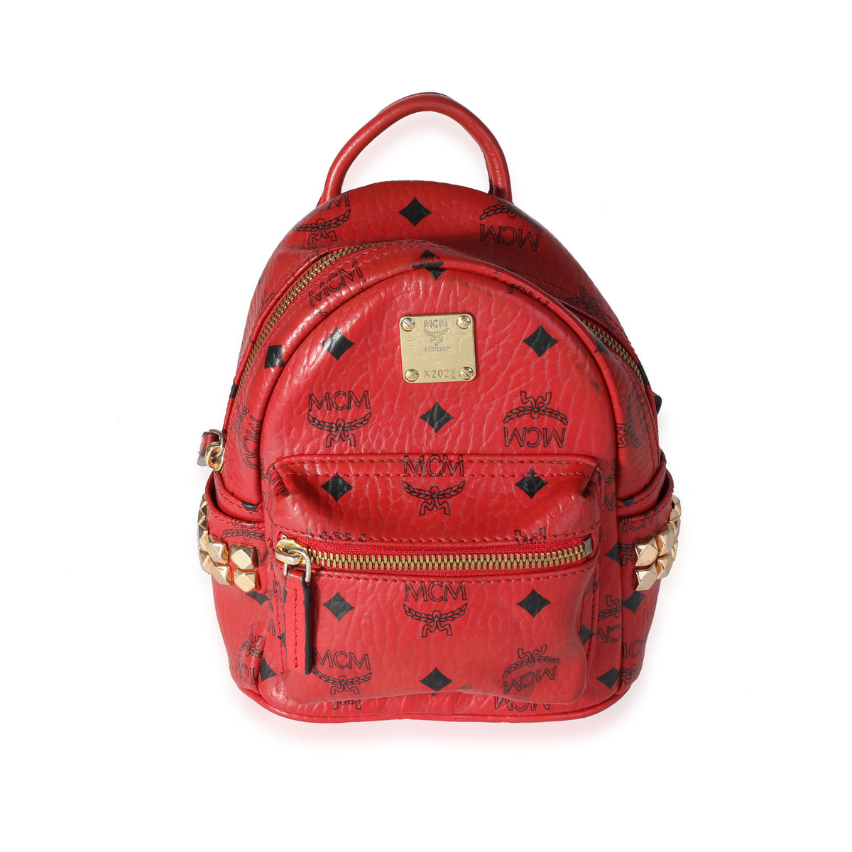bebe boo mini backpack MCM Red Visetos Coated Canvas Stark Bebe Boo Backpack | myGemma