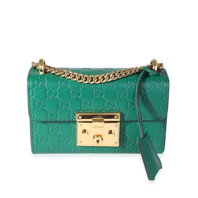 Gucci Green Guccissima Leather Small Padlock Shoulder Bag