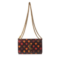 Saint Laurent Burgundy and Multicolor Calfskin Heart-Embossed Kate Shoulder Bag