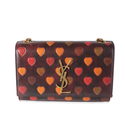 Saint Laurent Burgundy and Multicolor Calfskin Heart-Embossed Kate Shoulder Bag