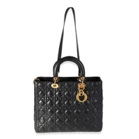 Dior Black Cannage Quilted Calfskin Large Lady Dior Bag