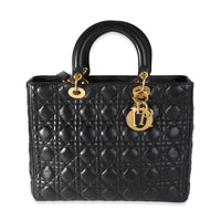 Dior Black Cannage Quilted Calfskin Large Lady Dior Bag