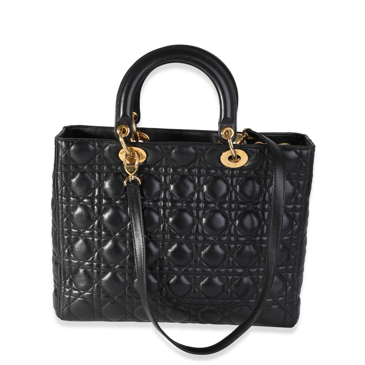 Dior Black Cannage Quilted Calfskin Large Lady Dior Bag