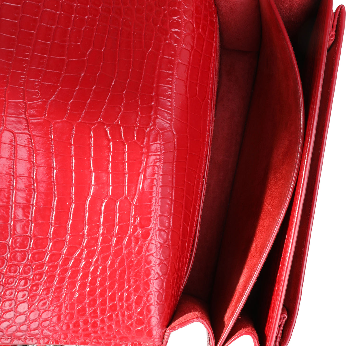 Saint Laurent Red Shiny Croc Embossed Medium Sunset Crossbody Bag