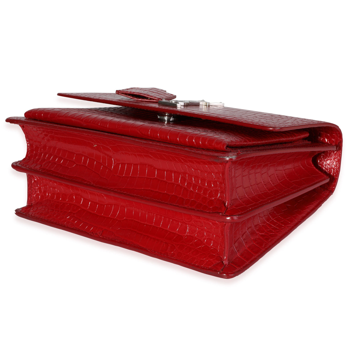Saint Laurent Red Shiny Croc Embossed Medium Sunset Crossbody Bag