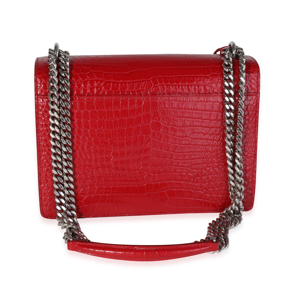 Saint Laurent Red Shiny Croc Embossed Medium Sunset Crossbody Bag