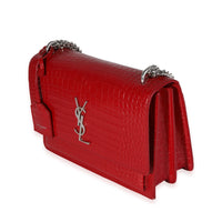 Saint Laurent Red Shiny Croc Embossed Medium Sunset Crossbody Bag