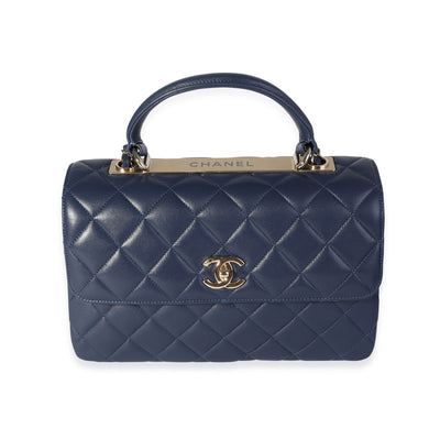 Chanel Navy Quilted Lambskin Medium Trendy Top Handle Bag