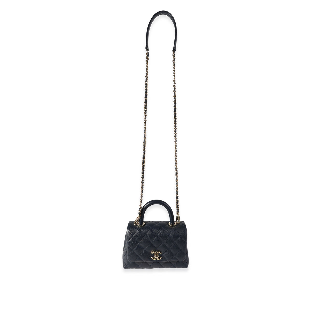 Chanel Navy Quilted Caviar Extra Mini Coco Top Handle Bag