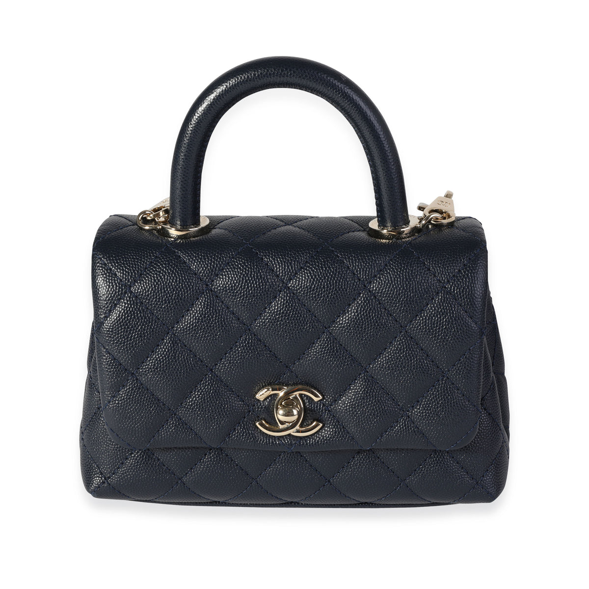 Chanel Navy Quilted Caviar Extra Mini Coco Top Handle Bag