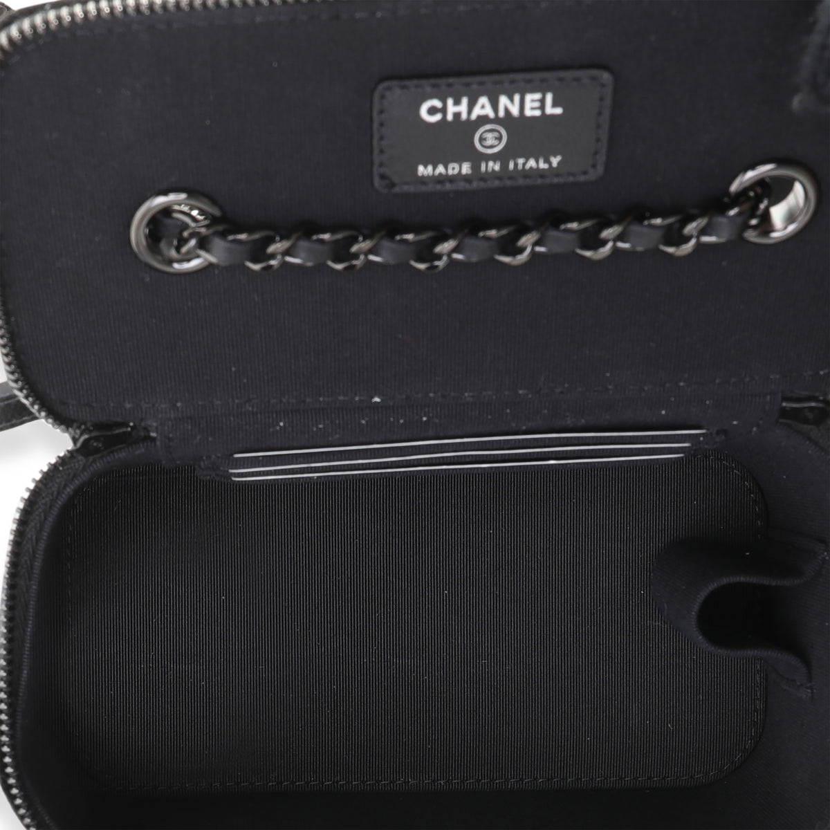 Chanel Black Quilted Velvet Vanity Case on Chain