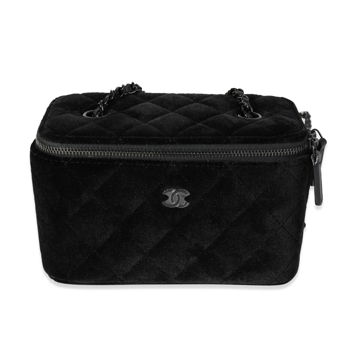 Chanel Black Quilted Velvet Vanity Case on Chain