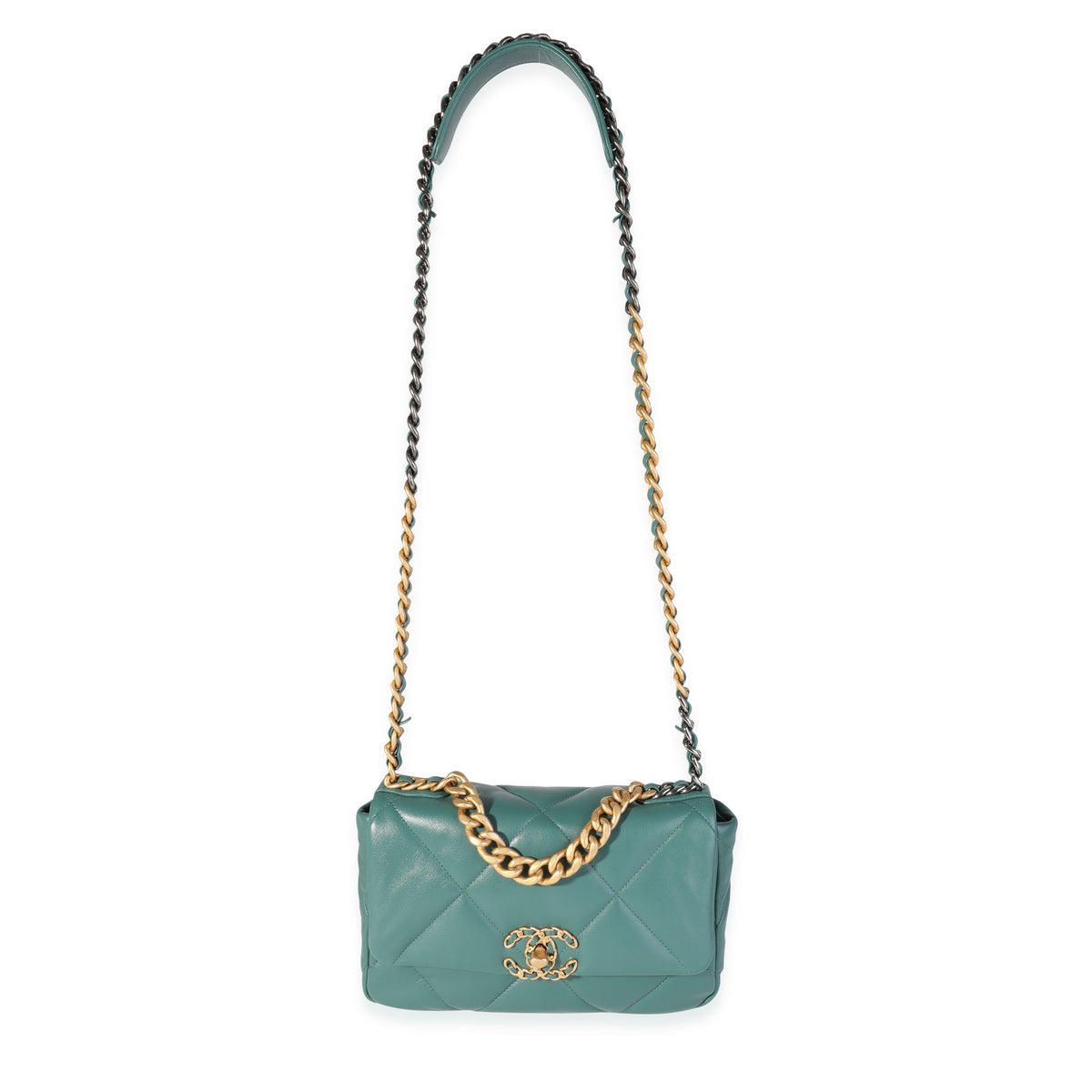 Chanel Teal Green Quilted Lambskin Medium Chanel 19 Flap Bag, myGemma, NL