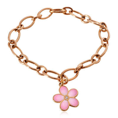 Tiffany & Co. Oval Link Flower Charm Bracelet in 18k Rose Gold, 0.02 Ctw