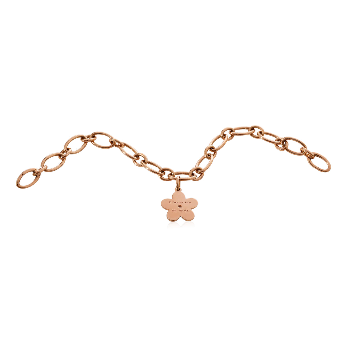 Tiffany & Co. Oval Link Flower Charm Bracelet in 18k Rose Gold, 0.02 Ctw