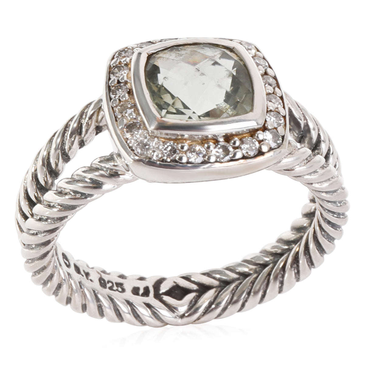 David Yurman Albion Prasiolite Diamond Ring in  Sterling Silver 0.17 CTW