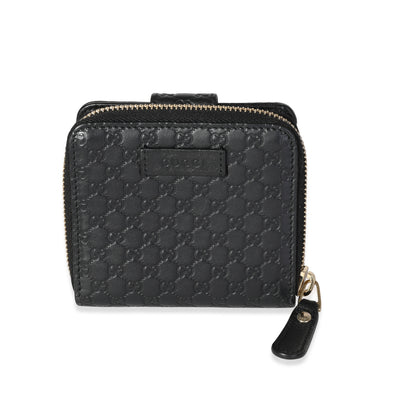 Gucci Black MicroGuccissima Compact Zip-Around Wallet