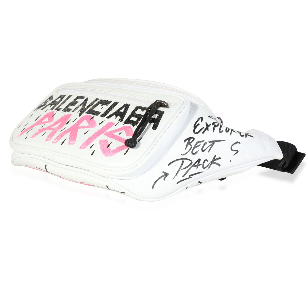 Balenciaga White Graffiti Leather Explorer Belt Bag, myGemma, QA