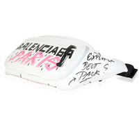 Balenciaga White Graffiti Leather Explorer Belt Bag