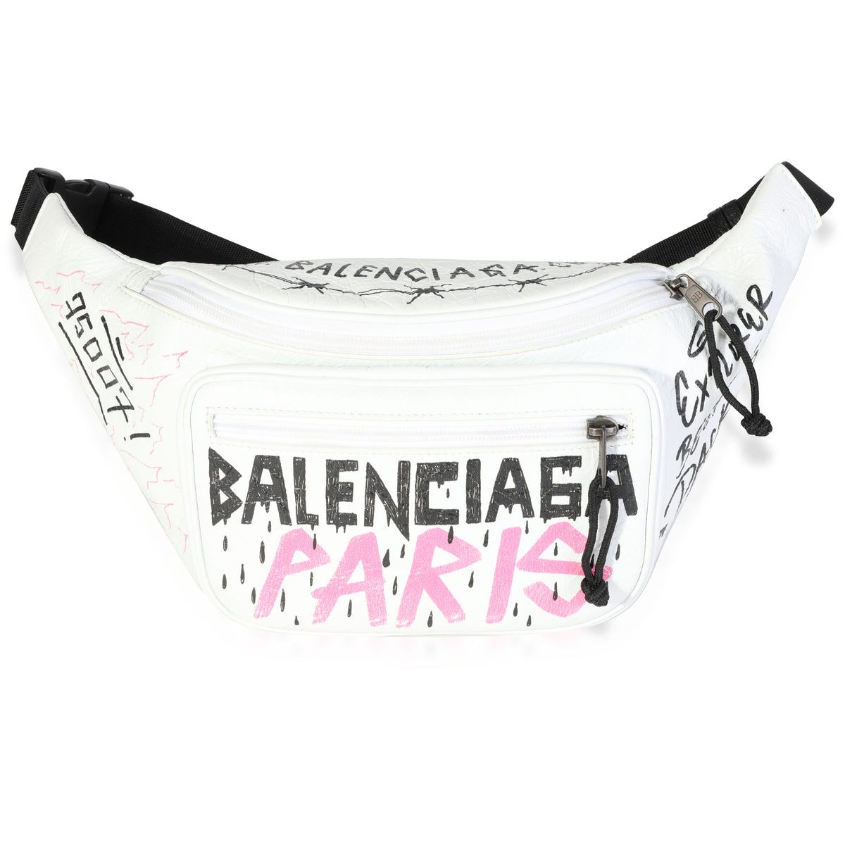 Balenciaga White Leather Graffiti Explorer Pouch Crossbody Bag
