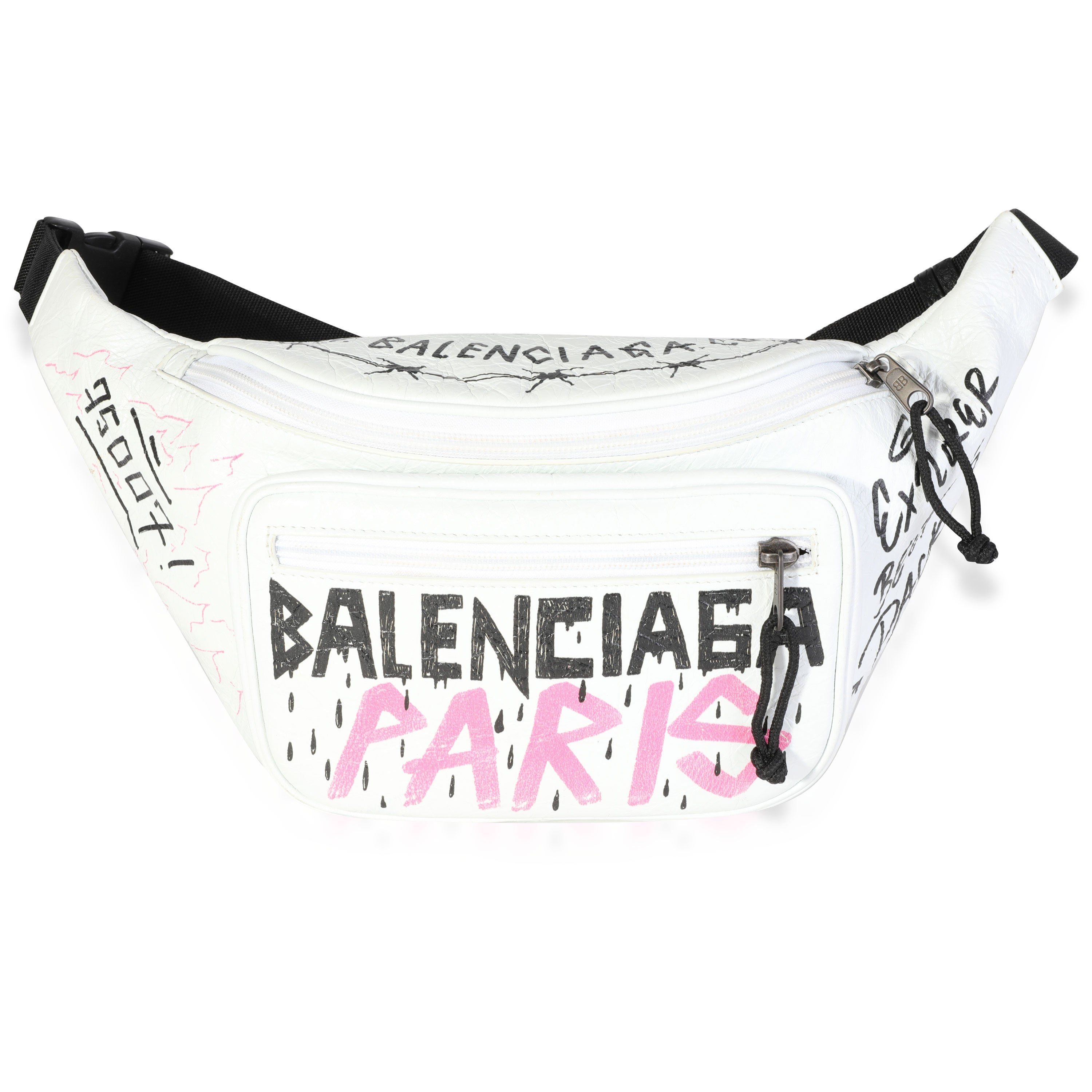Balenciaga Graffiti Explorer Belt Bag Leather White, Print