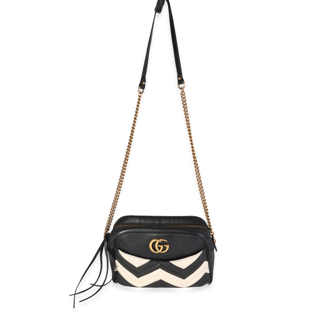 Gucci Black & White Matelassé Medium Marmont Bag