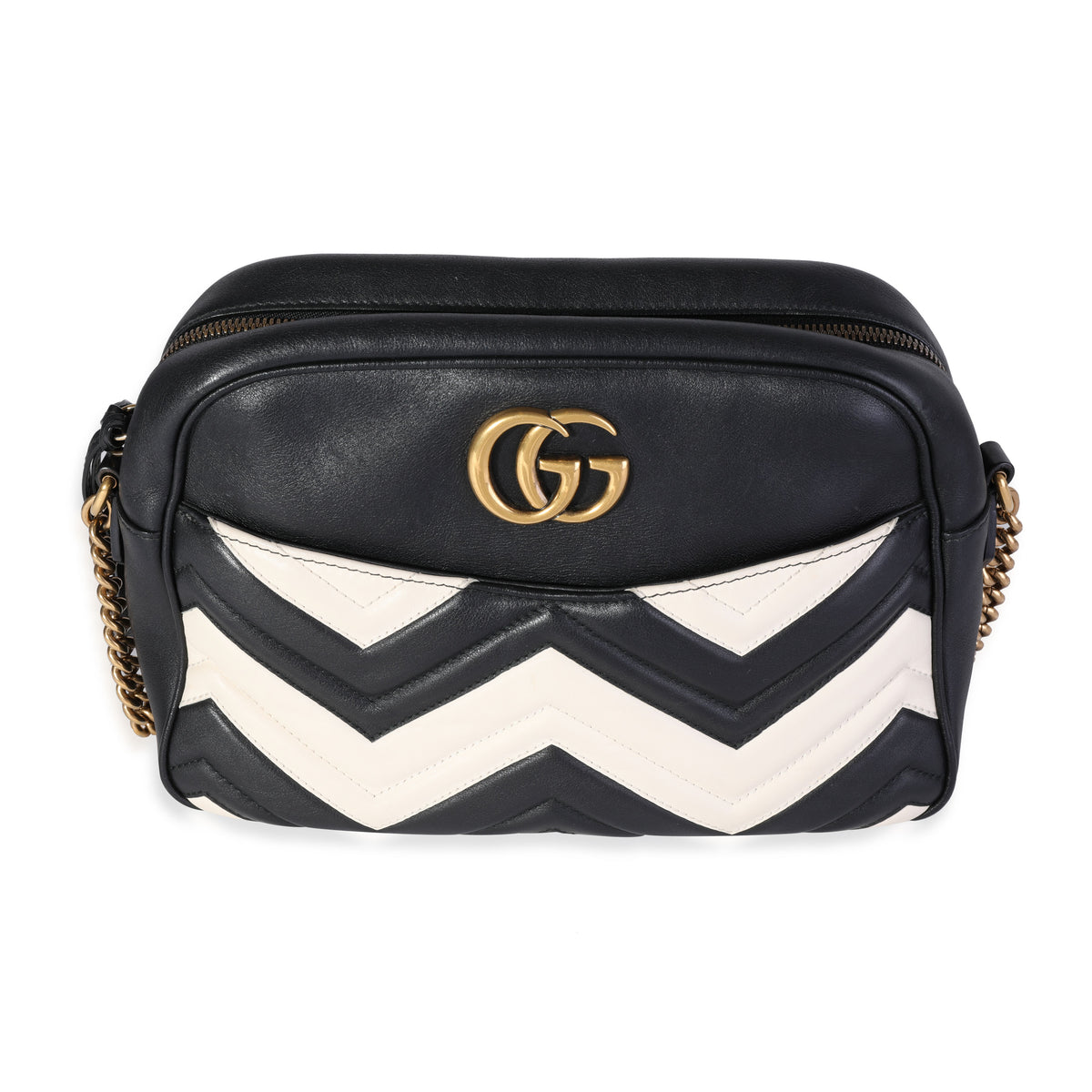 Gucci Black & White Matelassé Medium Marmont Bag