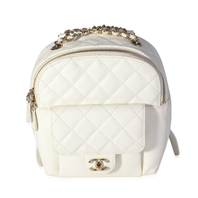 Chanel White Quilted Caviar CC Day Backpack