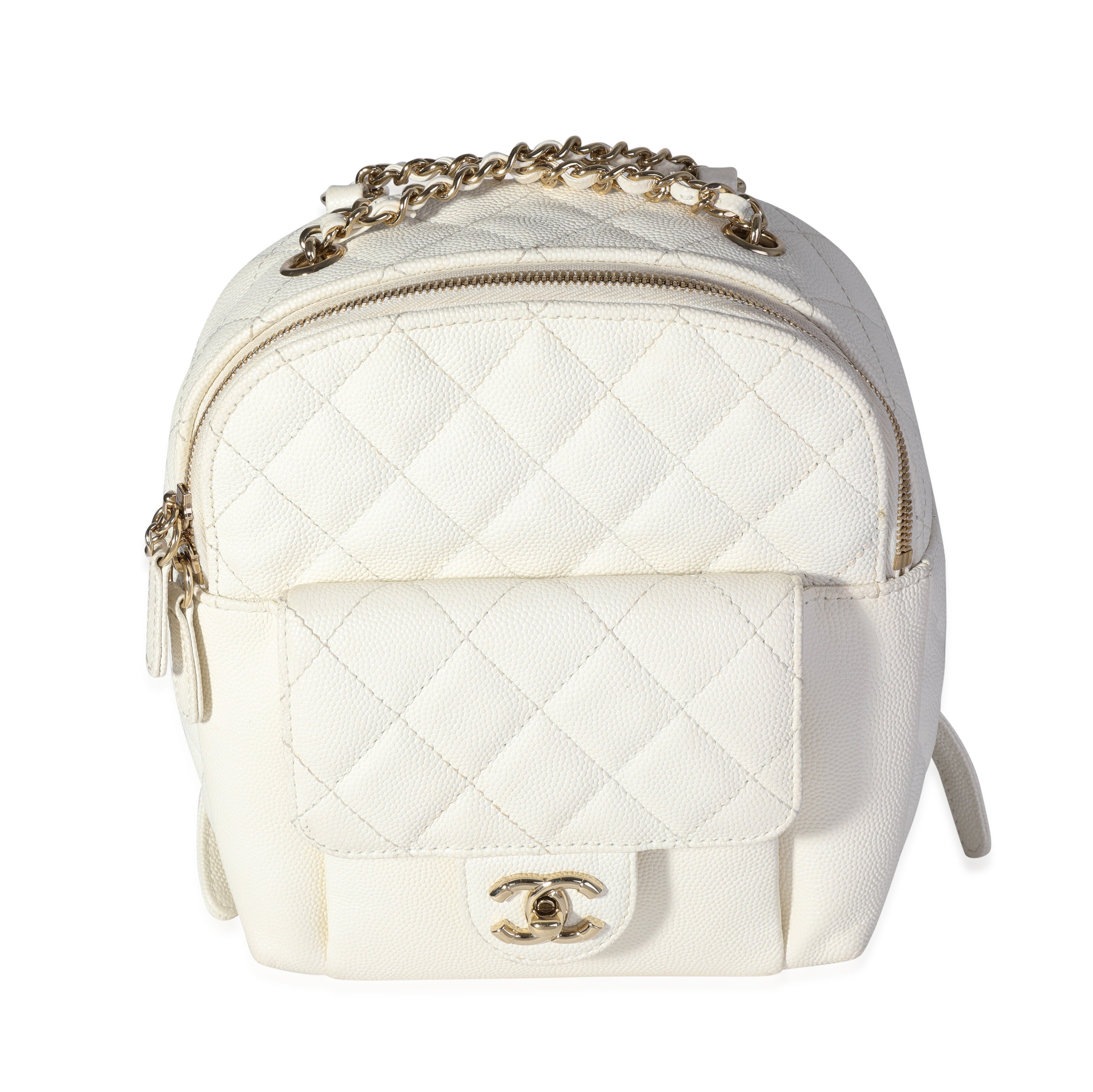 Chanel Caviar Quilted Small CC Day Backpack Ivory Light Gold