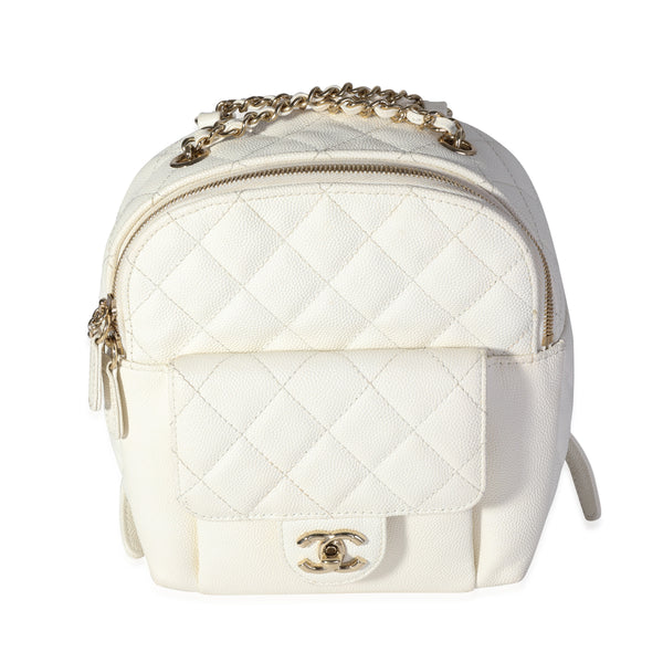 chanel mini backpack white Chanel White Quilted Caviar CC Day Backpack | myGemma