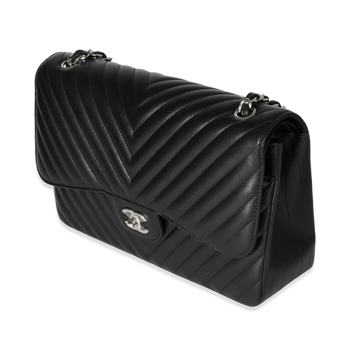 Chanel Caviar Chevron Quilted Jumbo Double Flap Black