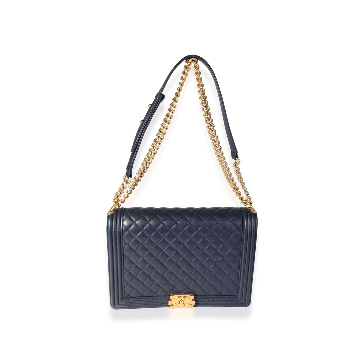 Chanel Navy Quilted Lambskin Large Boy Bag