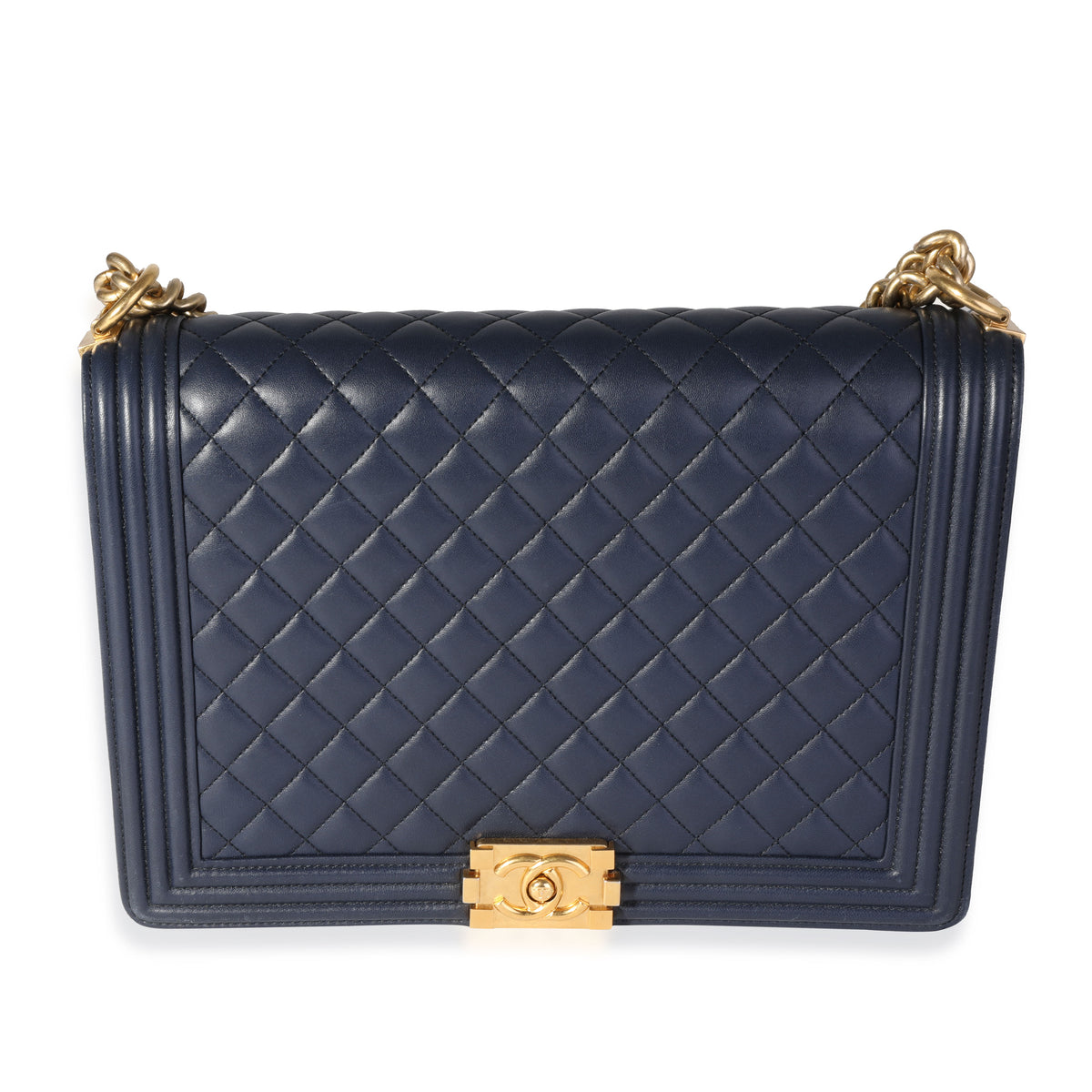 Chanel Navy Quilted Lambskin Large Boy Bag