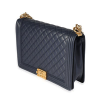 Chanel Navy Quilted Lambskin Large Boy Bag