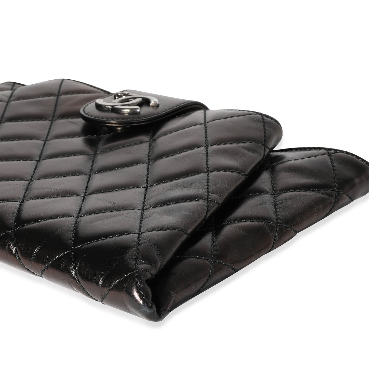 Chanel Black Glazed Calfskin Coco Pleats Clutch