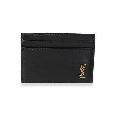 Saint Laurent Black Calfskin Leather Tiny Monogram Card Case