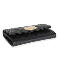 Chanel Black Quilted Caviar Boy Flap Card Holder