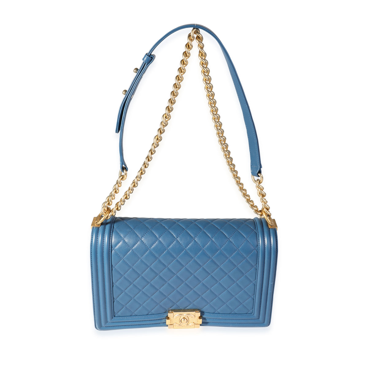 Chanel Blue Quilted Lambskin Medium Boy Bag