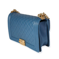 Chanel Blue Quilted Lambskin Medium Boy Bag