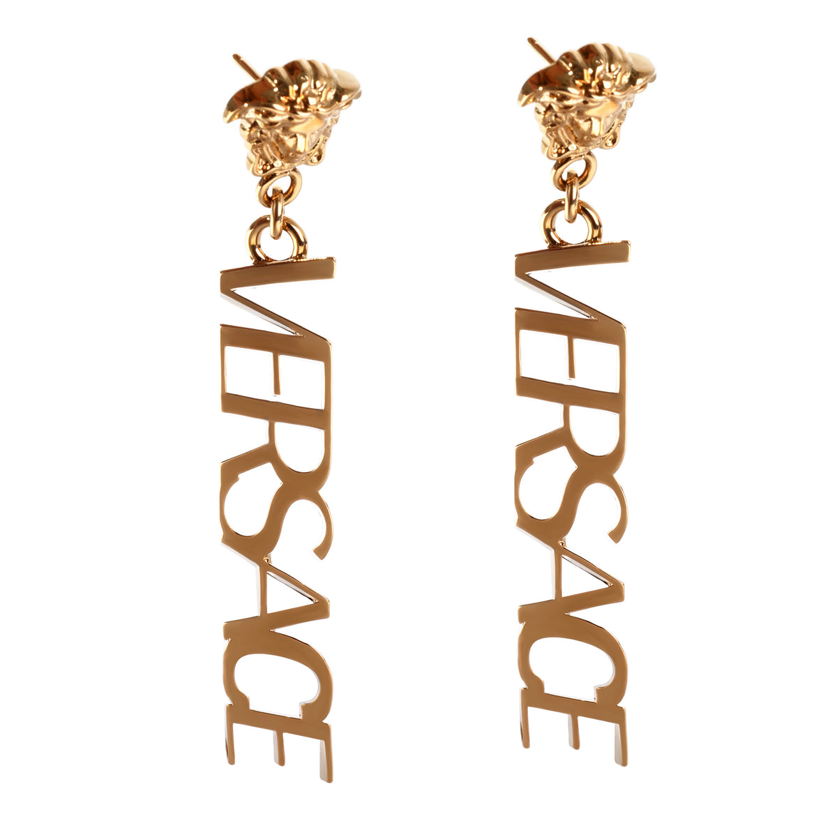 Versace Logo Drop Earrings in Brass