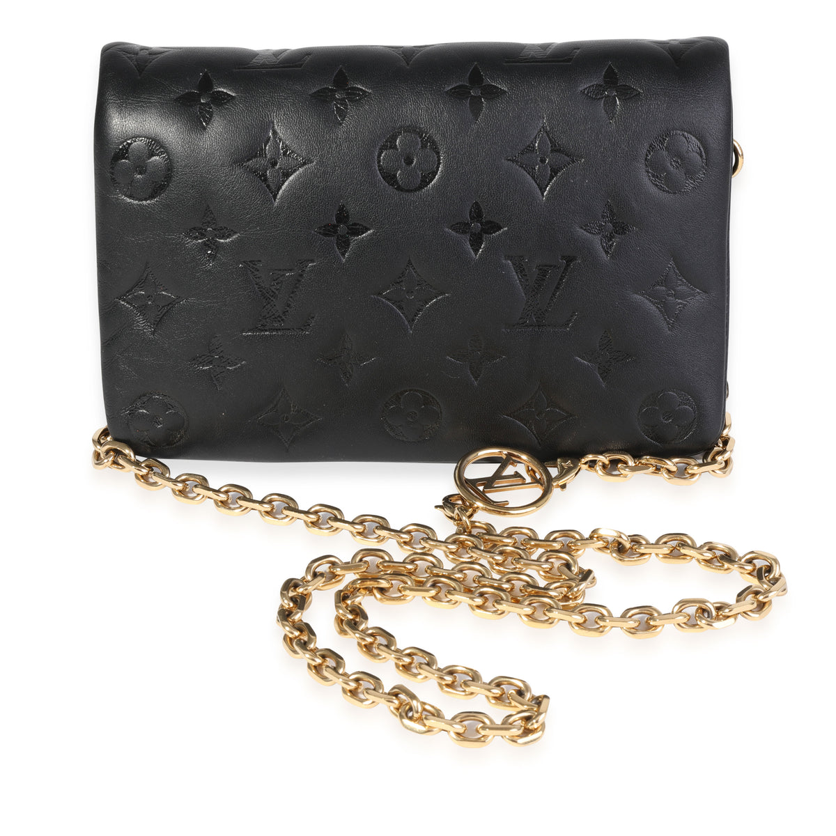 Louis Vuitton Coussin Pochette Black Monogram Embossed Leather Bag New Tag