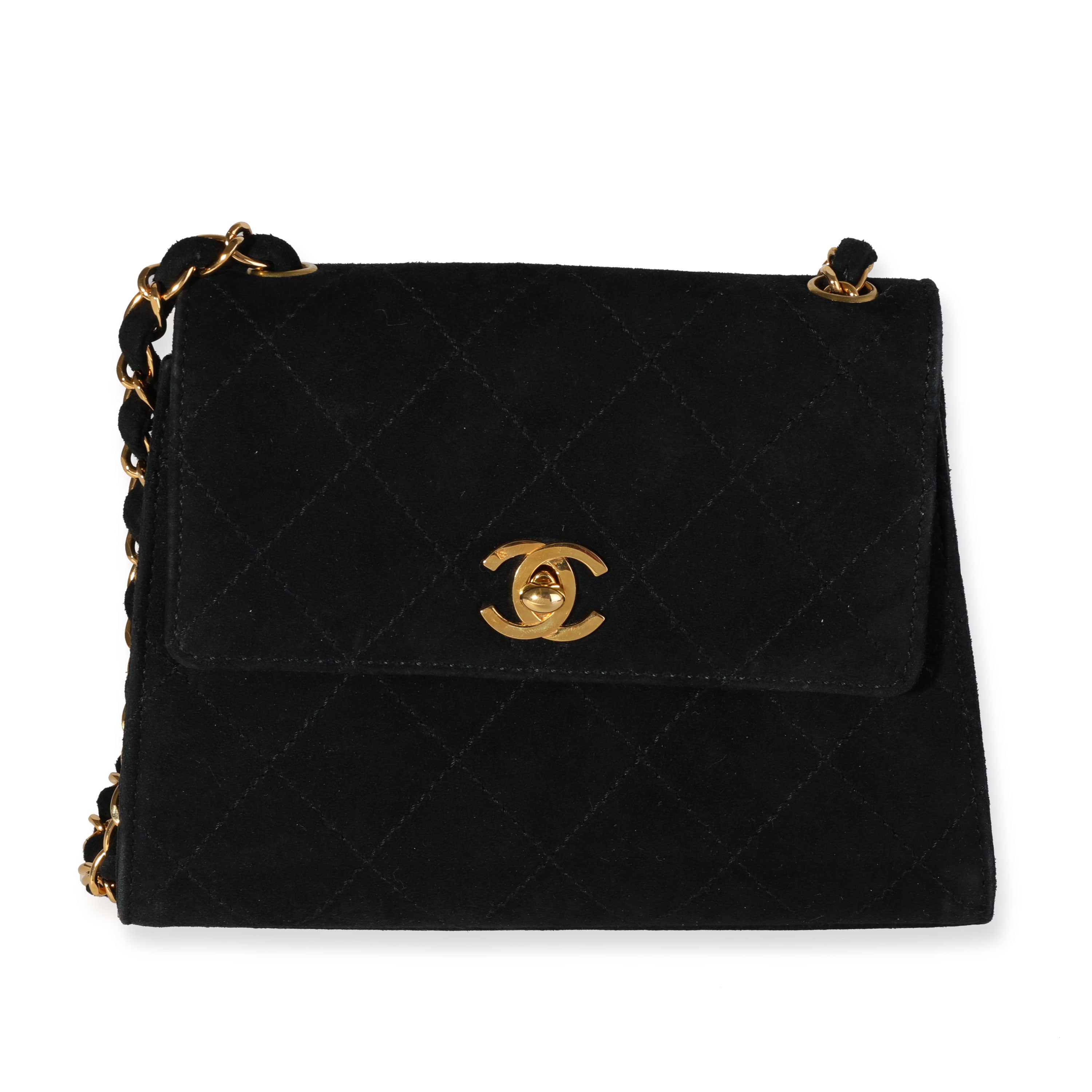 Chanel Vintage Black Quilted Suede Shoulder Bag