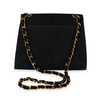 Chanel Vintage Black Quilted Suede Shoulder Bag